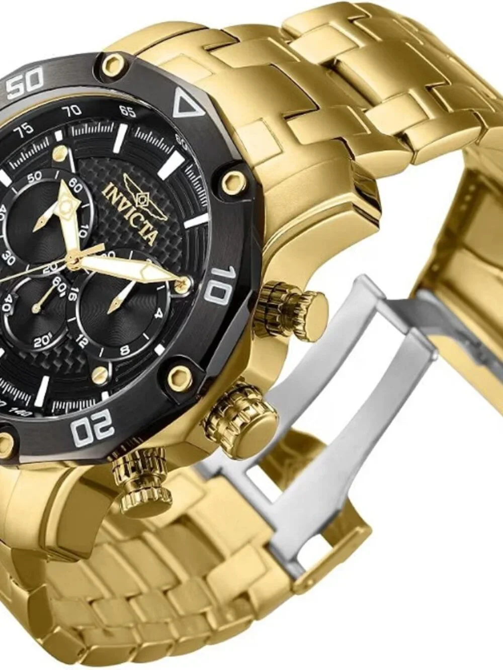 Invicta Pro Diver Chronograph Black Carbon Fiber Dial Mens 50mm Gold Watch 37725